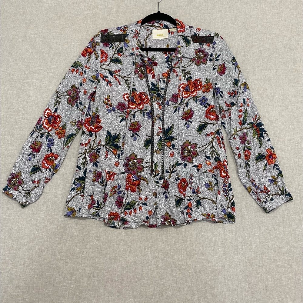 Anthropologie Maeve Blithe Button Shirt Blouse Womens Size 4 Floral Print
